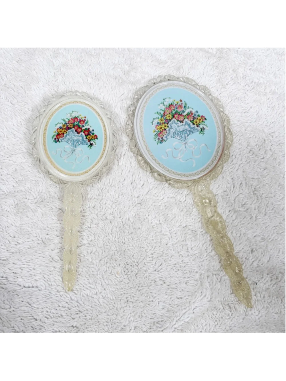 Vintage Floral Hand Mirror & Brush Vanity Set Shabby Chic Cottagecore Decor 70s